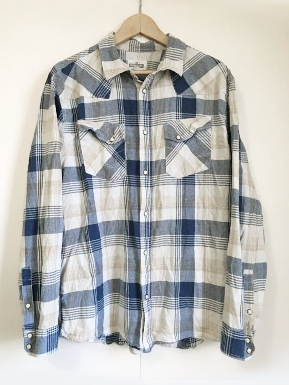 Distillery 100% Plaid Pearl Snap Front Shirt Unisex Western Bohemian